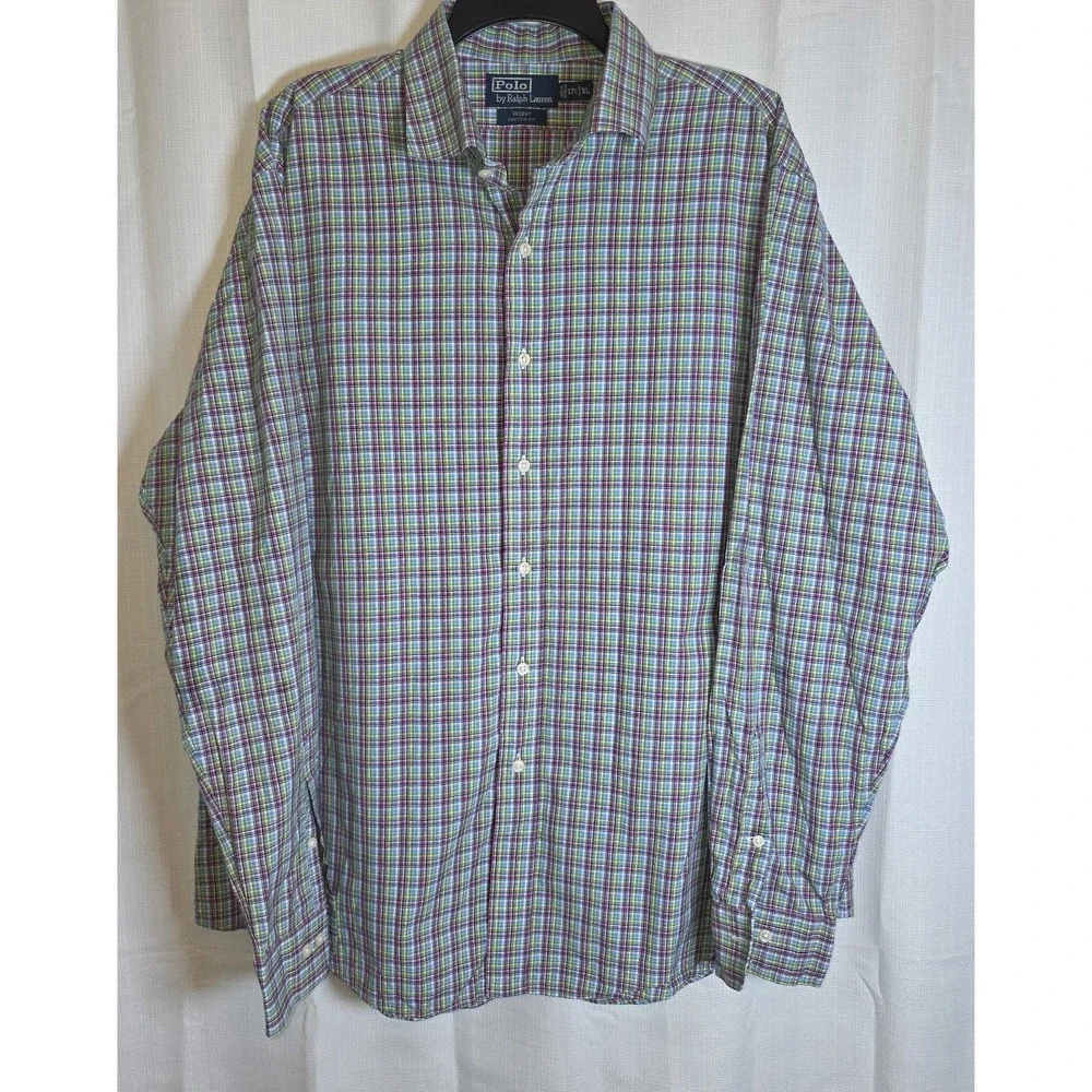 Polo Ralph Lauren Regent Custom Button Up Dress‎ Shirt Mens 17.5 XL Plaid